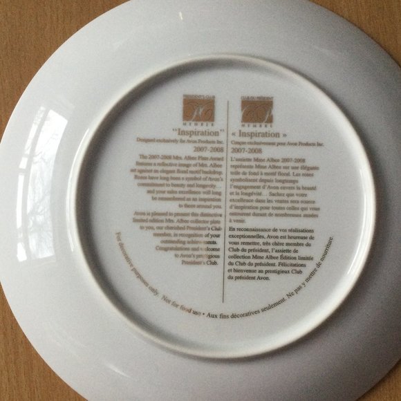 AVON president's club award collector plate "Inspiration" Mrs. Albee 2007-2008 - Picture 3 of 3